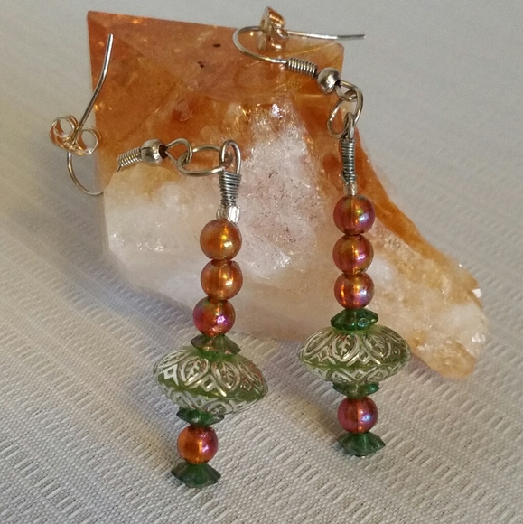 Handmade Green and Orange Earrings - Unique and Stylish - Picture 1 of 6